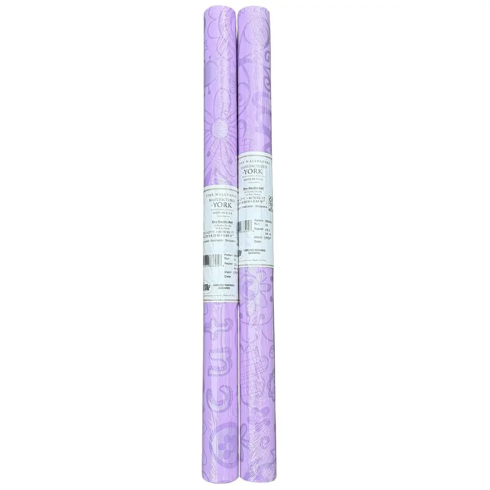 York Fine Wallpaper Purple Floral Style BS5421 Girls Room Washable One Roll NEW